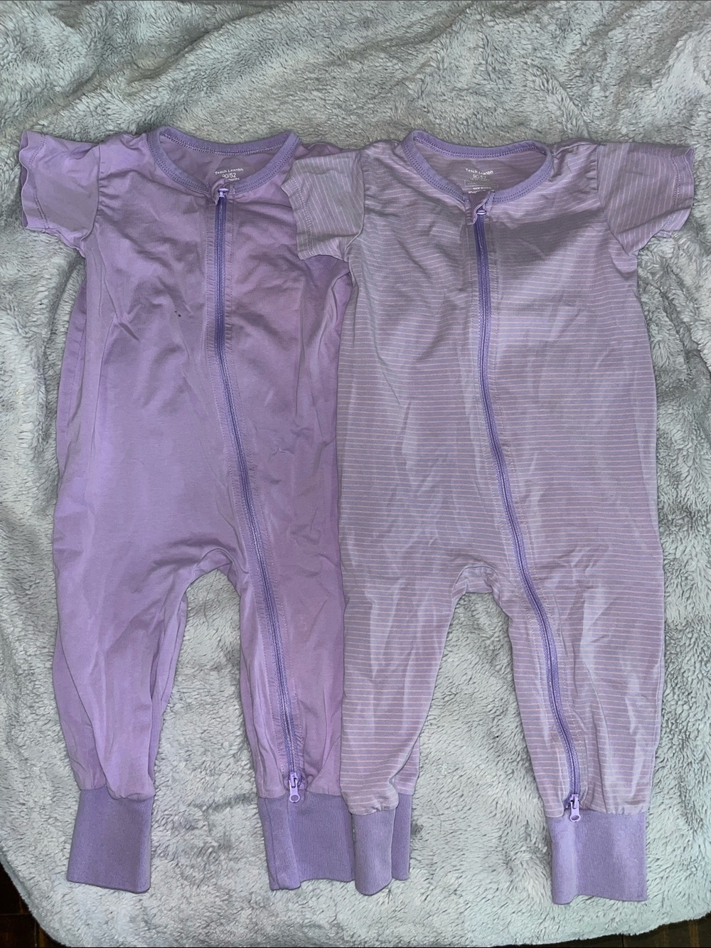 2-Pack Lavender Short-Sleeve Zip Baby One-Pieces, Soft Cotton Blend